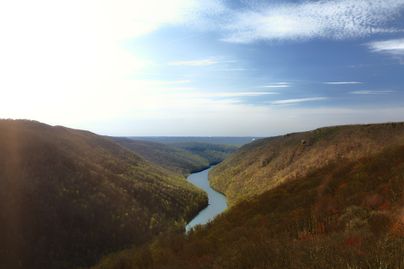 aerial view of ravens rock and cheat river in west virginia
