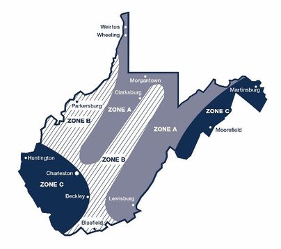 map of west virginia divided by zones