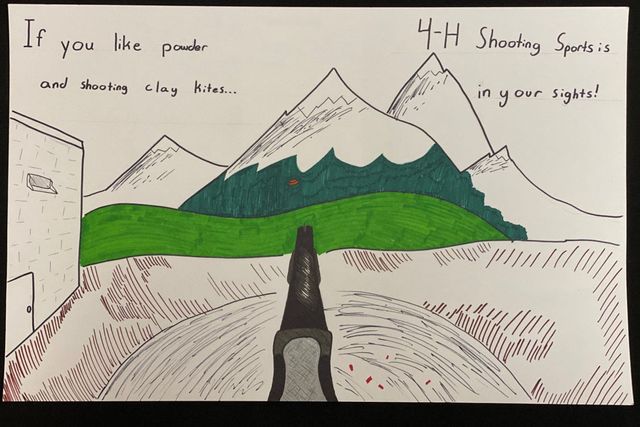 Will Behrens Harrison County 2021 State 4-H Club Poster Senior Division Winner "If you like powder and shooting clay kites... 4-H Shooting Sports is in your sights!"
