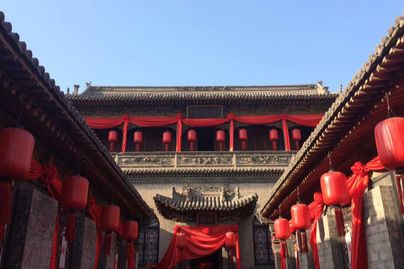 Inside of the ancient city of Pingyao with red lanterns
