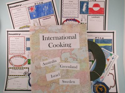 4-H project exhibit about International Cooking with completed handouts about different countries