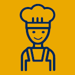 Icon of a person wearing a chef's toque. 