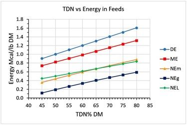 Total digestible nutrients (TDN) as a percent of dry matter (DM) in a forage or ration is directly related to the energy available to the animal.
