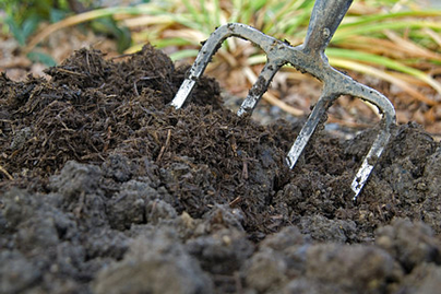 pitch fork in dark soil