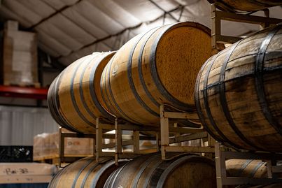 Fermentation barrels full of local hard cider from West Virginia.