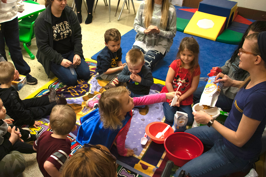 Health educator Heather Cook teaches a Nutrition Education Aimed at Toddlers (NEAT) class.
