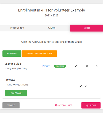 Screenshot of the club tab for a 4-H volunteer in ZSuite