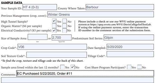 A screenshot of the Soil Testing E-Commerce Store screen demonstrating various selection options.