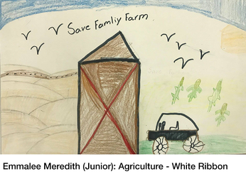 Emmalee Meredith (Junior) Agriculture poster showing barn and car; reads Save Family Farm