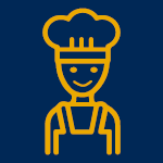 Icon of a person wearing a chef's toque. 