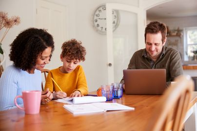 parents and children working from home