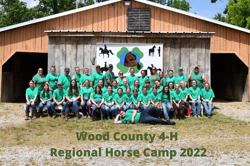 Group photo of horse camp kids and staff