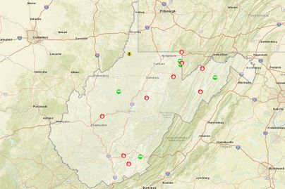 A map of West Virginia showing food source locations.