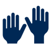 Blue icon depicting two hands held up.
