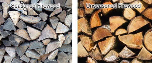 seasoned firewood vs. unseasoned firewood.