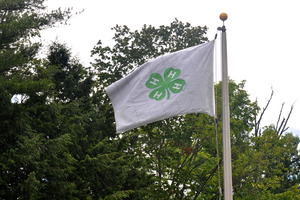 The 4-H flag and American flag wave outside the Mt. Vernon Dining Hall