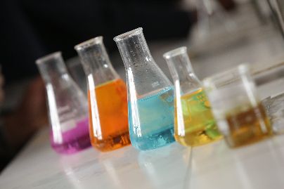 Jars and Beakers with colorful fluids